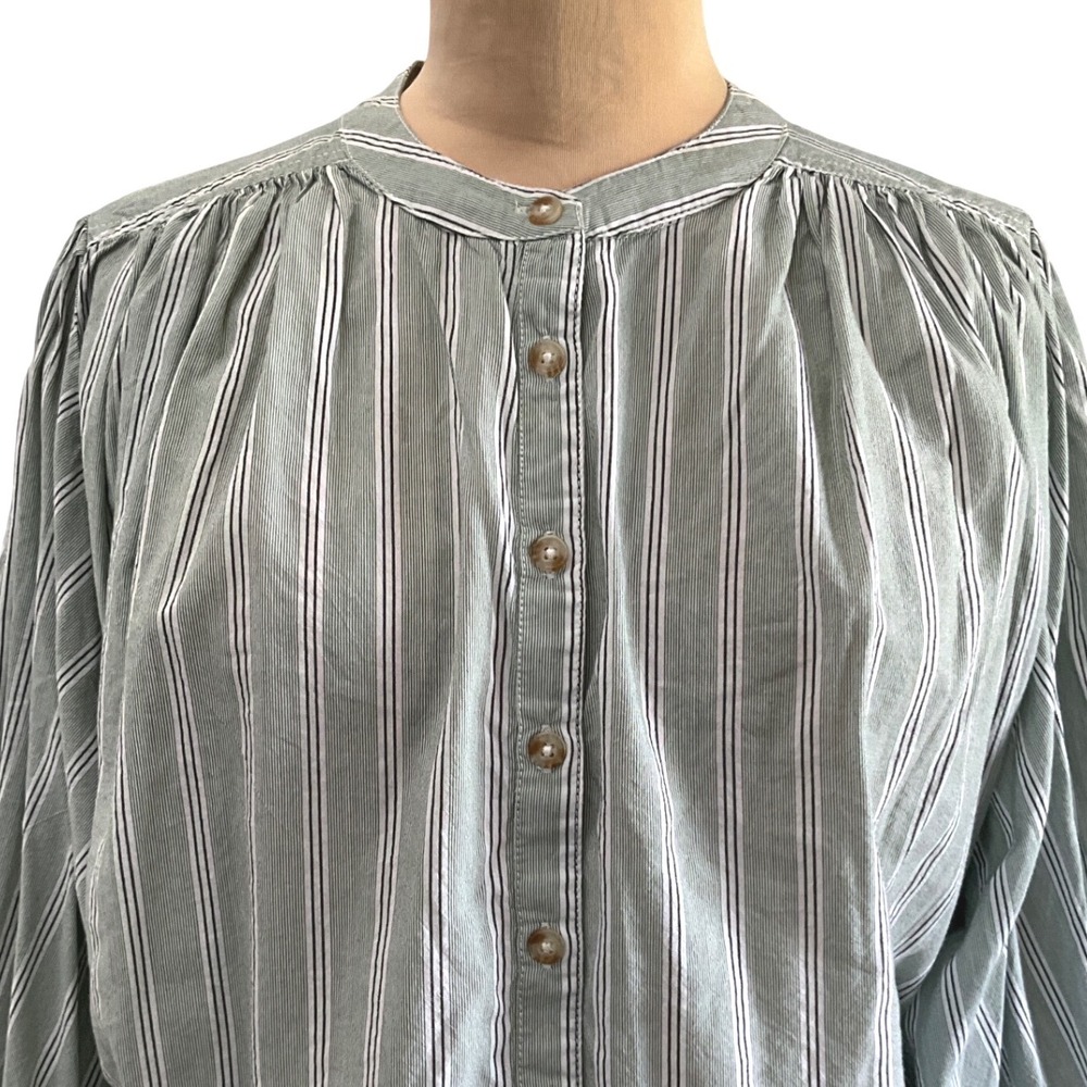 Pilcro Anthropologie Green Stripe Boho Peasant Cocoon Blouse Women's Size S - Picture 2 of 12